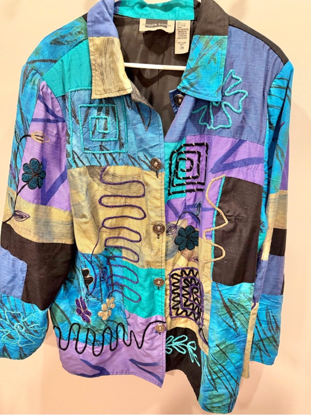 VINTAGE MAGGIE BARNES Patchwork Collared Button-Down Jacket